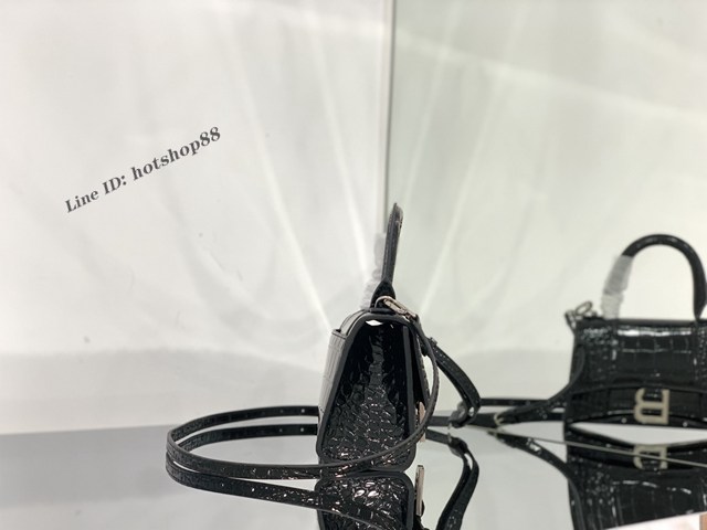 Balenciaga專櫃爆款手提肩背女包 巴黎世家鱷魚紋牛皮黑色小號Hourglass沙漏包 fyj1020